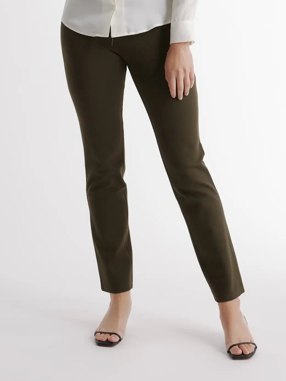 Quince Ponte Straight Leg Pants Olive Med Tall Career Stretch Work Business